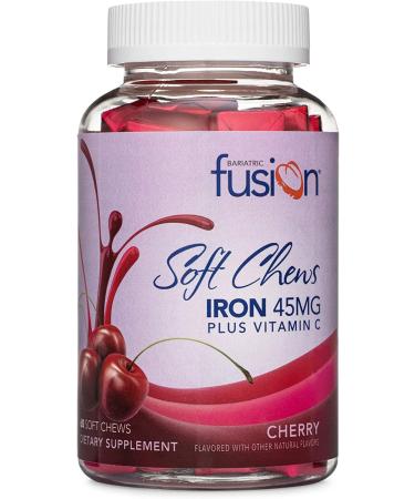 Bariatric Fusion Cherry Fruit Flavored Bariatric Iron Supplement Soft Chew with Vitamin C for Bariatric Patients Including Gastric Bypass and Sleeve Gastrectomy - 60 Count, 2 Month Supply