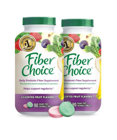 Fiber Choice Daily Prebiotic Fiber Chewable Tablets Assorted Fruit 90 Count (Pack of 2)