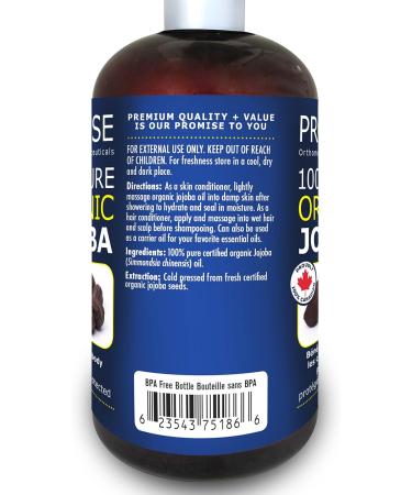 500ml (16.9oz) ORGANIC JOJOBA Oil 100% Pure Moisturizing Oil skin hair and body Unrefined Hexane Free Natural Cold Pressed + UV Protected Carrier Oil Certified Organic Made in Canada (500ml) 500 ml (Pack of 1) - Buy Online on GoSupps.com