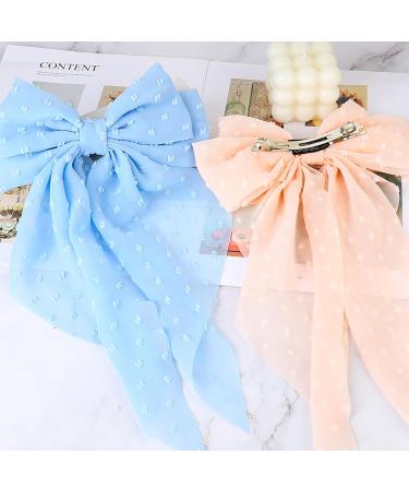 Silky Satin Hair Bows 2 PCS Big Pink/Blue Bow Hair Clips Set Bowknot Metal Spring Clip Oversized Long Tail Hair Ribbons Ponytail Holder French Hair Barrettes Hair Styling Accessories for Women - Buy Online on GoSupps.com