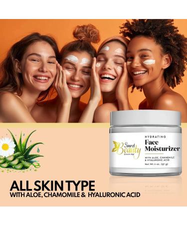 Hydrating Face Moisturizer - Vegan Daily Cream with Hyaluronic Acid Vitamins E & C Chamomile & Aloe for Oily Acne-Prone Sensitive Skin - 2 oz - Buy Online on GoSupps.com