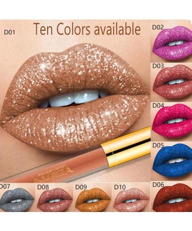 Liquid Diamond Glitter Metallic Lipstick Highly Pigmented Shimmering Multi-Color Lip Gloss Shiny Glossy Liquid Lipstick (08) - Buy Online on GoSupps.com