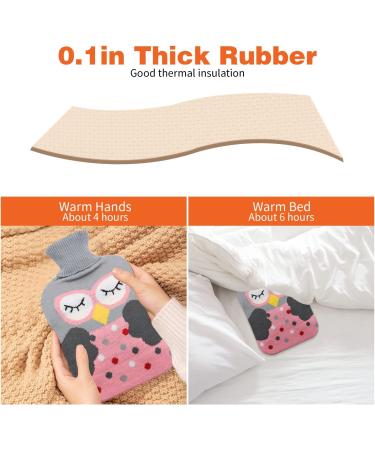 2 Pack Hot Water Bottles with Knit Cover - 2 Liters Rubber Water Bags for Pain Relief - Hot/Cold Therapy - Cartoon Deer & Owl Design - Buy Online on GoSupps.com