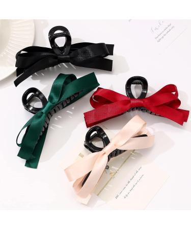 MHDGG Big Bow Hair Claw Clips 4pcs Set - Nonslip Barrettes for Thin Thick Curly Hair - Hair Dress Up Accessories for Parties - Black Pink Green Red - Buy Online on GoSupps.com
