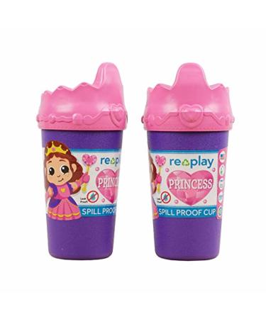 Re Play Made in USA 2pk PRINCESS No Spill Sippy Cups | 1 Piece Silicone Easy Clean Valve | Eco Friendly Heavyweight Recycled Milk Jugs are Virtually Indestructible | Specialty Crown Lid