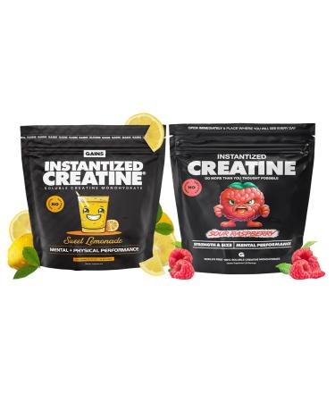 Gains in Bulk Instantized Creatine Monohydrate for Women and Men Soluble Pre Workout Powder Supports Muscle Building Strength and Performance Sweet Lemonade and Sour Raspberry 60 Servings