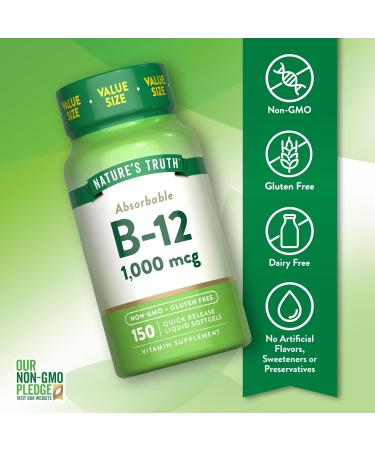 Nature's Truth Vitamin B12 | 1000 mcg | 150 Softgels | Non-GMO & Gluten Free Supplement - Buy Online on GoSupps.com
