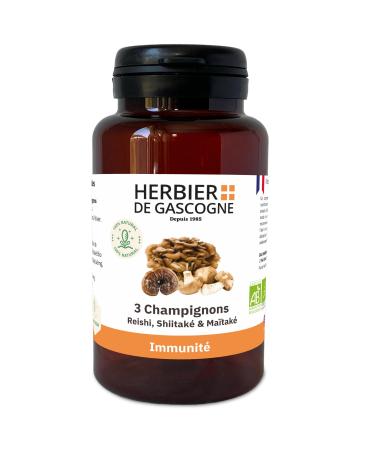 Complexe Immunit 3 champignons | Reishi Bio | Maitake Bio | Shiitake Bio | 200 g lules | Immunit | 100% naturel sans additif et non comprim | L'HERBIER DE GASCOGNE | Herboriste depuis 1985