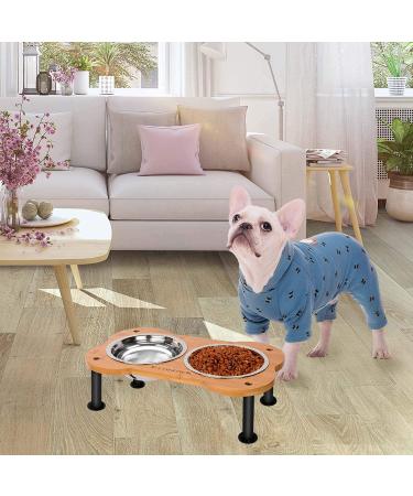 Bamboo Bone-Shaped Elevated Dog Cat Bowls with Stainless Steel Bowls - Anti-Slip Stand for Small Pets - Buy Online on GoSupps.com