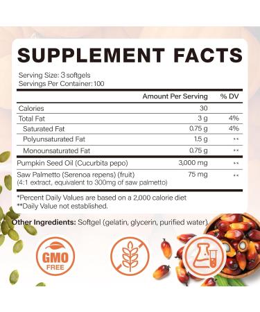 MaxHemp Pumpkin Seed Oil with Saw Palmetto Capsules 300 Softgels - 3000mg Max Strength Cold-Pressed Supports Hair Urinary Bladder & Prostate Health Boosts Immunity Non-GMO - Buy Online on GoSupps.com