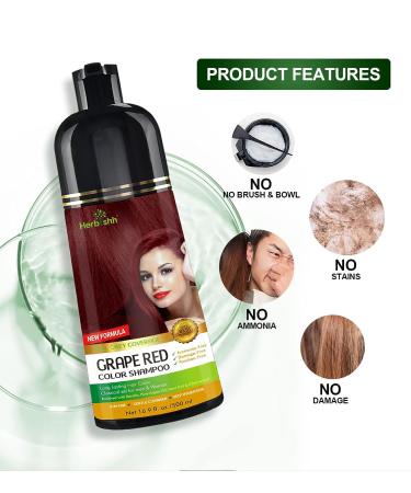 Herbishh Hair Color Shampoo for Gray Hair - Grape Red 500ml | Long-Lasting 3-in-1 Magic Hair Dye Shampoo - Ammonia-Free - Buy Online on GoSupps.com