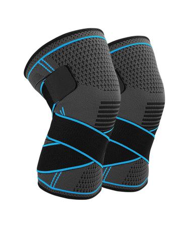 RooRuns All-Day Comfort Knee Brace (2 Pairs) - Adjustable Braces for Men & Women with Arthritis Joint Pain or Sports Injuries Blue Medium