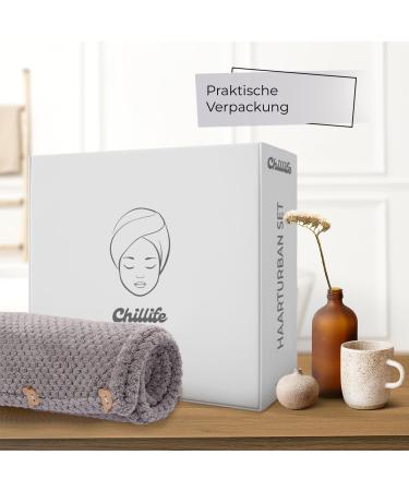 Chillife Premium Hair Turban Set - Quick Drying Microfiber Towels & Adjustable Headband (Gray) - Perfect for Effortless Hair Drying | International Shipping Available - Buy Online on GoSupps.com