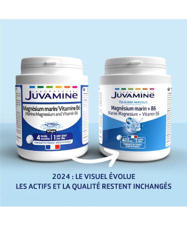 JUVAMINE - Marine Magnesium 300mg + Vitamin B6 - Fatigue - Stress - Nervous Balance - Well-being - Nervous System - 4 Month Format - 120 Tablets - Made in France - Buy Online on GoSupps.com