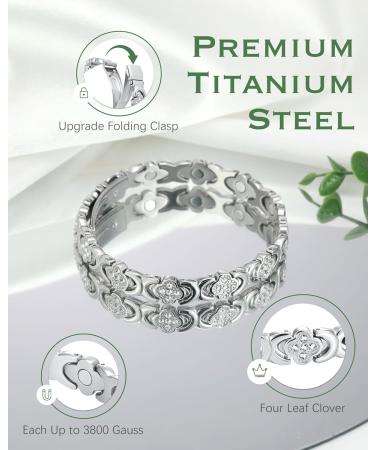 Jeracol Titanium Steel Magnetic Bracelet for Women - Lucky Clover Design with Folding Clasp - Adjustable & Includes Sizing Tool - Gift Box Included - Buy Online on GoSupps.com