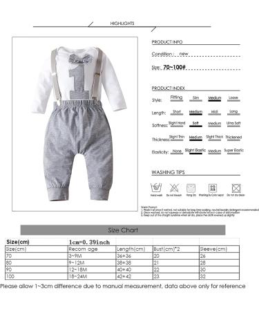 Haokaini Baby Boy First Birthday Grey Bow Tie Romper Bodysuit | Cake Smash Outfit | 3-9 Months - Buy Online on GoSupps.com