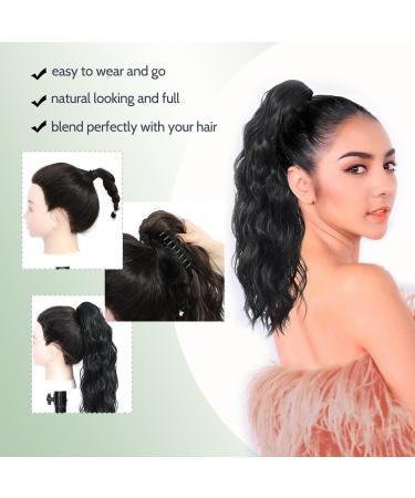 FINE PLUS 18-inch Synthetic Curly Wavy Ponytail Extension Claw for Women - Natural Black Color - Buy Online on GoSupps.com