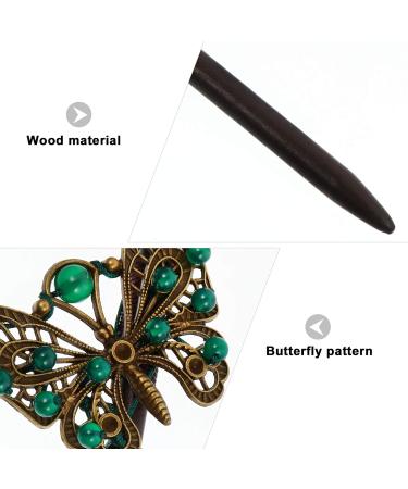 Lurrose Wooden Butterfly Hair Stick | Ethnic Chinese Bridal Hairpin | Wedding Hair Accessories for Women - Buy Online on GoSupps.com