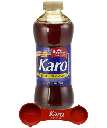 Karo Dark Corn Syrup, 16 Fluid Ounce Bottle, Gluten Free, with Karo Measuring Spoon