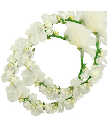 Flower Crown Headband Rattan Vine Wreath Garland Floral Wedding Bridal Hair Hoop Leaf Ribbon Party Decoration Headdress Headwear Christmas Handmade Headpiece Girls Kids Hair Accessories 2 Pack Beige Beige Tone