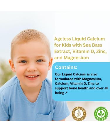 Ageless Kids Liquid Calcium Supplement, to Growing Bones, Vitamin D, Zinc, and Magnesium, with Sea Bass Extract - High Absorption, Immune Support, Gluten-Free - 25 ml (15 Count) - Buy Online on GoSupps.com