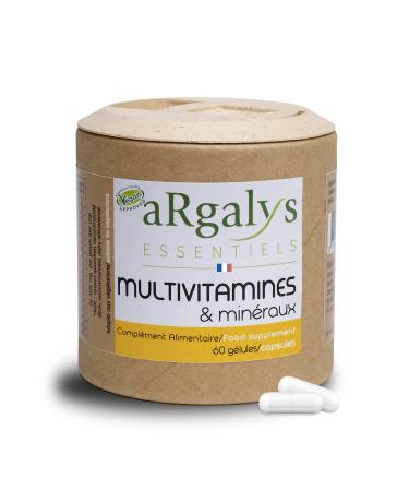 Multivitamins and minerals (2 months) - 19 Nutrients - Magnesium + Vitamins B12, D3 and A, B, E, K1 and H - Iodine, Selenium - Men/Women - Vegan - 60 capsules made in France - Argalys Essentiels