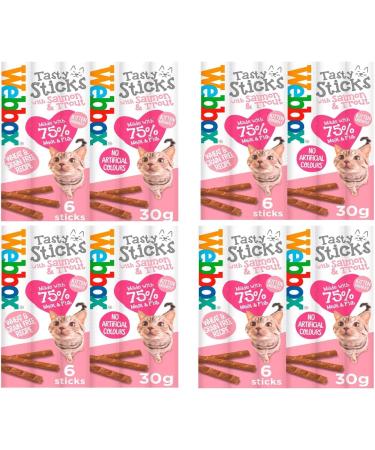 4 Packs Of Webbox Tasty Sticks with Salmon & Trouts (6 Sticks Per Pack 24 total Units). Made With 75% Meat & Fish Wheat & Grain Free Recipe and Kitten Friendly - Buy Online on GoSupps.com