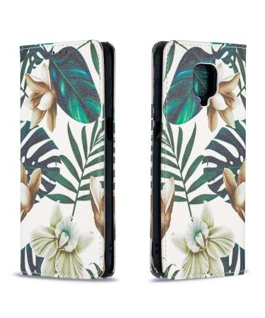 Miagon Wallet Folio Flip PU Leather Case for Xiaomi Redmi Note 9 Pro Creative Painted Design Full-Body Protective Cover Card Holder Kickstand Magnetic Leaf Flower Xiaomi Redmi Note 9 Pro Leaf Flower