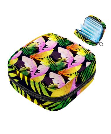 Storage bags for women's bandages colorful tropical leaf portable menstrual pad bag panty lip inlays tampons women's bandages storage holder for women school office multicolored 08