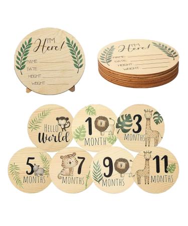 7pcs Baby Monthly Milestone Cards Wooden Newborn Welcome Sign Round Double Sided Baby Milestone Signs Circles Festival Milestone Stickers for Baby Boy and Girl
