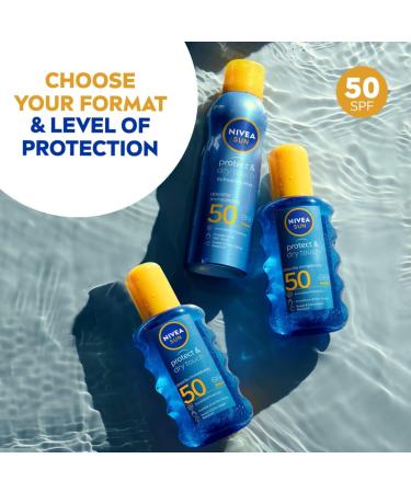 NIVEA SUN Protect & Dry Touch Invisible Sun Spray SPF 50 (200 ml) Water-Resistant Sun Cream Immediate Protection against UVA & UVB Rays Transparent/No White Marks - Buy Online on GoSupps.com