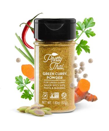 Pretty Thai Green Curry Powder, Authentic Gluten Free, Certified Non GMO, Sodium Free Seasoning for Curry Sauce, Pasta Sauce & Thai Food