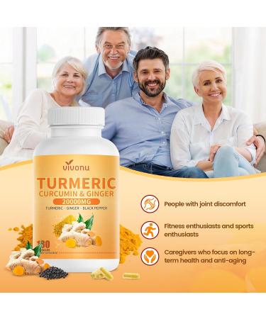 20000mg Turmeric Curcumin Supplement with Black Pepper 95% Curcuminoids 180 Capsules Turmeric and Ginger Supplement Herbal Supplement for Antioxidant Anti-inflammatory* Immunity Comfort Joint* - Buy Online on GoSupps.com