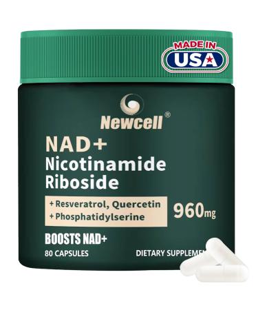 Liposomal NAD+ Supplement with Resveratrol Quercetin Nicotinamide Riboside - NMNH Alternative for Anti-Aging Cellular Energy Focus - High Purity NAD Supplement 960mg 80 Capsules (Pack of 1)