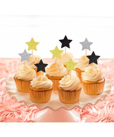 120 Pcs Star Cupcake Toppers Happy New Year Glitter Black Gold and Silver Star Cake Topper Picks Toothpick Toppers New Year Photo Props for New Year Party Supplies (Star) - Buy Online on GoSupps.com