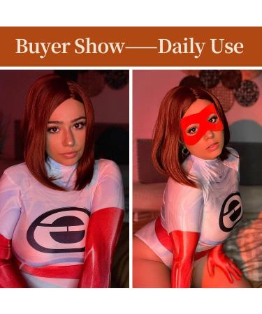 100% Human Hair Short Bob Wig - Red Straight Side Part Women's Full Wig - Buy Online on GoSupps.com
