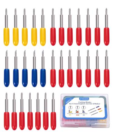 30PCS Fine Point Blades,STREWEEK Cutting Blades for Cricut Explore Air 2/Air 3/ Maker 3 Expression, Including 5PCS 30Shallow Blades, 20PCS 45Standard Blades and 5PCS 60deep Cutting Blades 3 Size 30PCS Cutting Blades