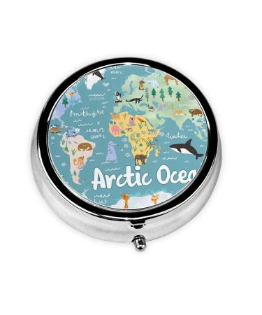 Art Sea and Land Portable Metal Pill Box Round Mini 3-Compartment Plastic Insert hinged Fastening Design Suitable for Small Pills Must-Have for Travel Black