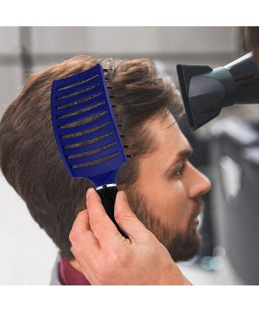 FIXBODY Boar Bristle Hair Brush - Curved Vented Design for Long Thick Curly Hair - Detangling & Blow Drying Brush (Blue) - Buy Online on GoSupps.com