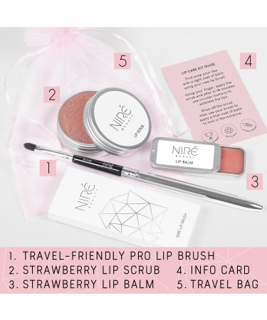 Nir Beauty Lip Care Set - Strawberry Lip Scrub Exfoliator Natural Lip Balm Pro Lip Brush with Gift Bag and Guide Pink - Lip Care Kit - Buy Online on GoSupps.com