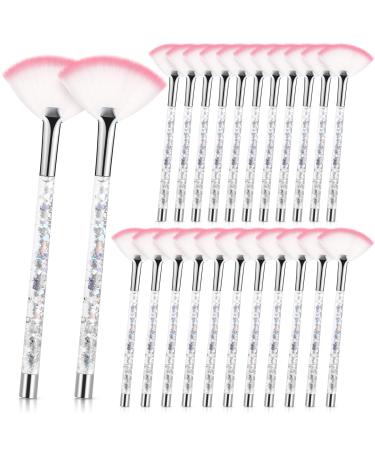 24 Pcs Fan Brushes Facial Mask Brushes Slim Soft Facial Applicator Brushes Cosmetic Makeup Tools with Glitter Quicksand Handle Multi Use with Pouch Case for Peel Mask Blush