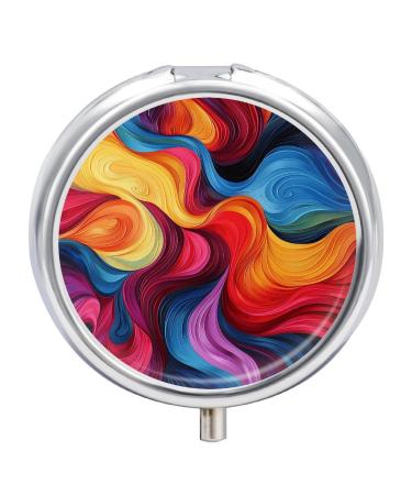 Pill Box Pill Case 3 Compartment Travel Pill Box Wave Art Style Printing Small Pill Box Portable Medicine Pill Case Pill Organizer for Purse & Pocket for Travel Handbag (Round)