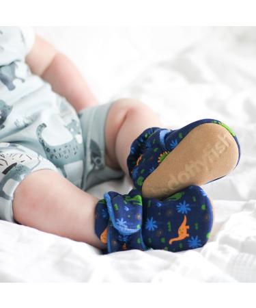 Dotty Fish Cotton Baby Booties | Suede Sole, Fleece Lining | Non-Slip Pram Shoes for Boys, Girls, Unisex | 12-18 Months Navy Blue Dinosaurs - Buy Online on GoSupps.com