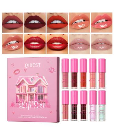 Gireatick Collection of 10 lip glosss - 3 matte glosss + 3 shimmer lip gloss + 2 long lasting lip inks + 2 clear lip oils