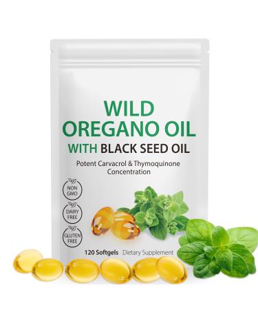 YJDHRPBI Oil of Oregano Wild Oregano Oil with Black Seed Oil 2 in 1 Black Seed Oil Capsules Herbal Supplement Organic Oregano Oil Supplement Capsules Non-GMO