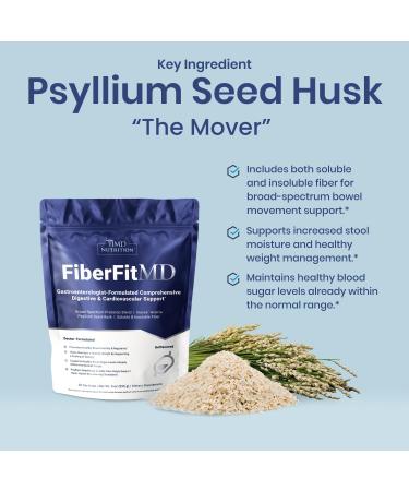 1MD Nutrition FiberFitMD - for Potent Digestive & Cardiovascular Support - Health Supplement for Women & Men - High Fiber Powder - 30 Days - Buy Online on GoSupps.com