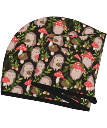 Fast-Drying Hair Towel Wrap - Buttoned Towel Turban for Quick Hair Drying (Edgehog & Mushrooms - Buy Online on GoSupps.com
