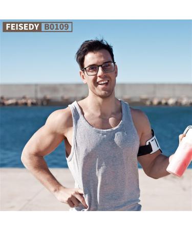 FEISEDY Blue Light Glasses for Men & Women | Ultra-Light TR90 Sports Eyewear | Anti-Glare & UV Protection - Bright Black Frame & Grey Legs (50mm - Buy Online on GoSupps.com