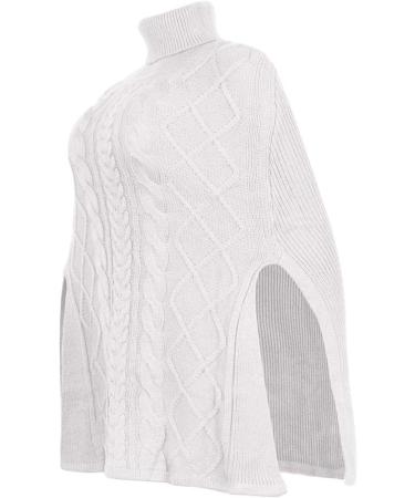 oelaio Women Turtleneck Sweaters Split Hem Pullover Knit Sweater Tops Cape Turtleneck Poncho Sweater Women White#1 Medium - Buy Online on GoSupps.com