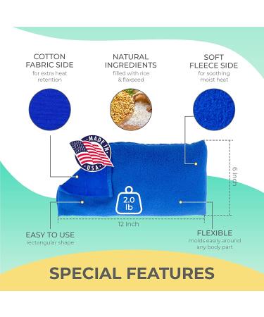 Moist Microwavable Heating Pad for Pain Relief - Hot/Cold Therapy for Joints and Muscles - 1 Pack Blue Rectangle - Calming Heat Pad for Cramps - Buy Online on GoSupps.com